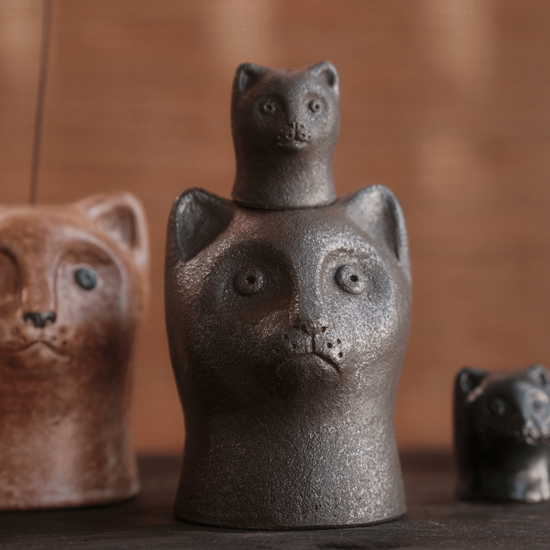 Small Cat Incense Burner - Iron Black by Ginny Lagos - Homeware - Black Blaze