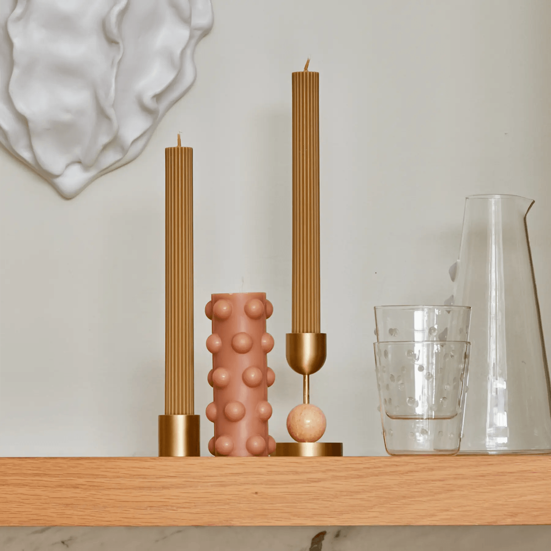 Column Brass Candle Holder - Pillar Candle - Black Blaze