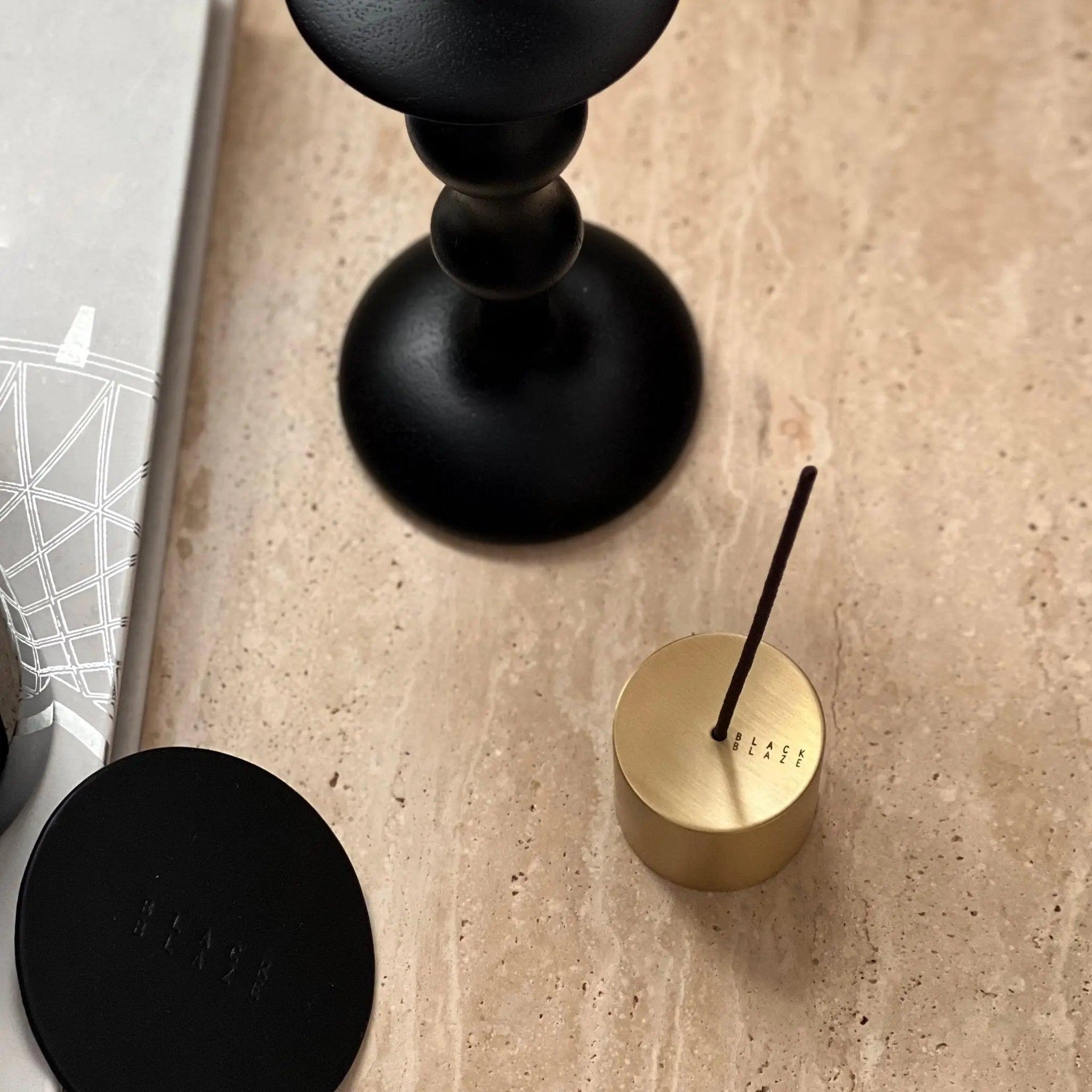 Column Brass Candle Holder - Pillar Candle - Black Blaze