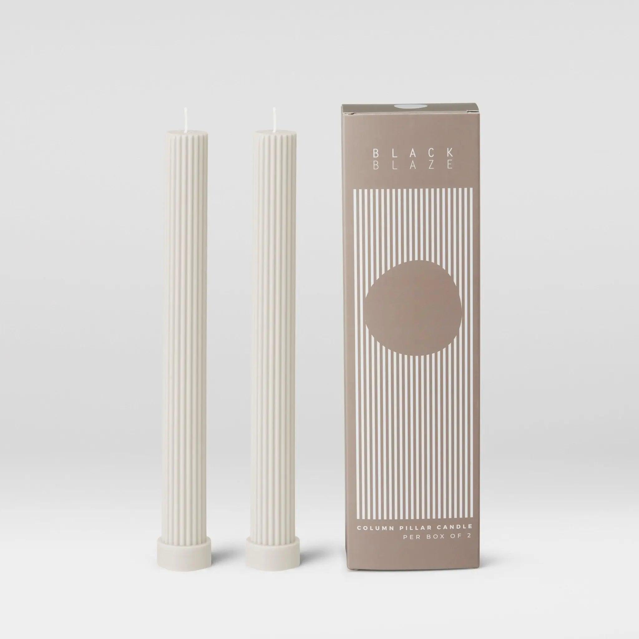 Column Pillar Candle Duo - Cream White - Pillar Candle - Black Blaze