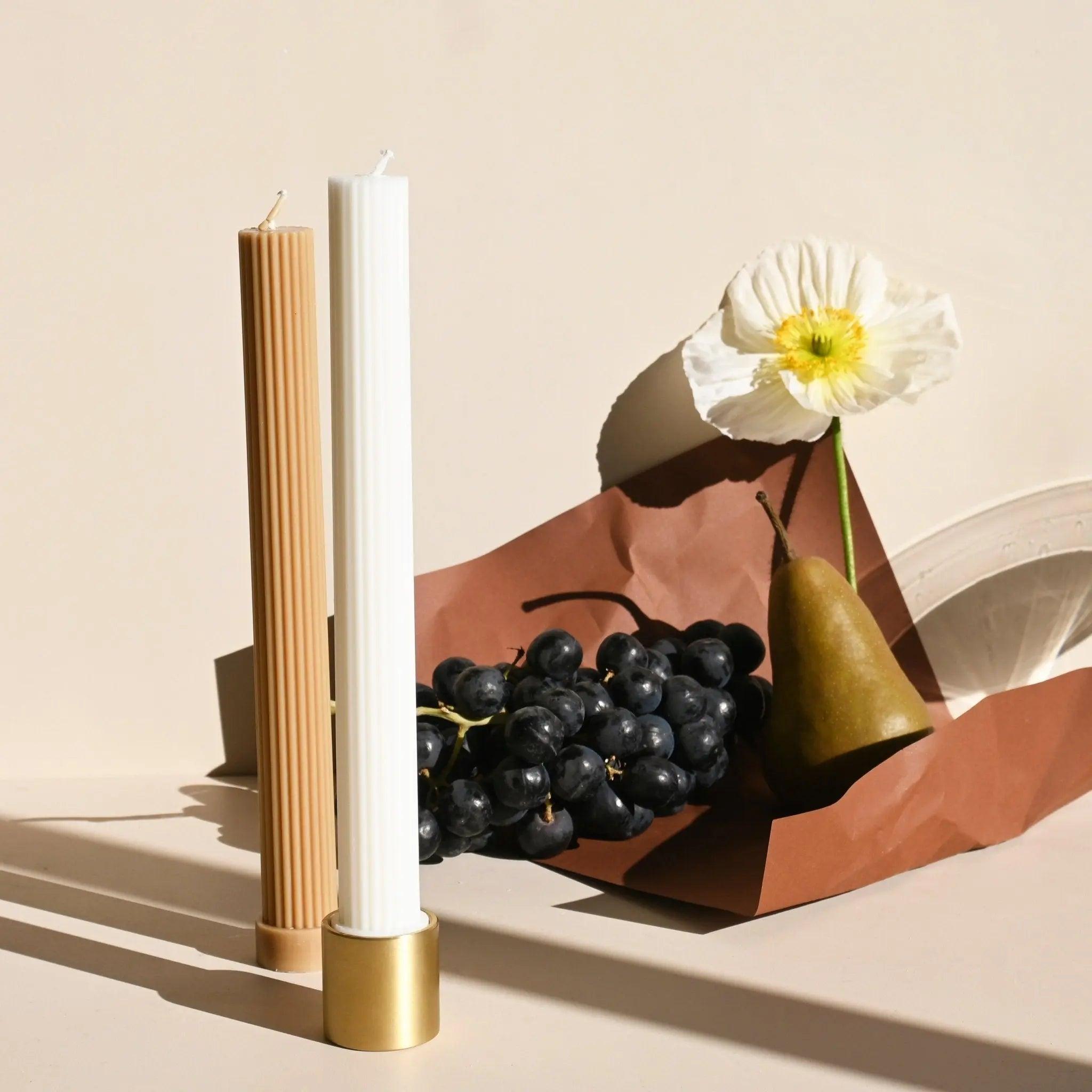 Column Pillar Candle Duo - Cream White - Pillar Candle - Black Blaze
