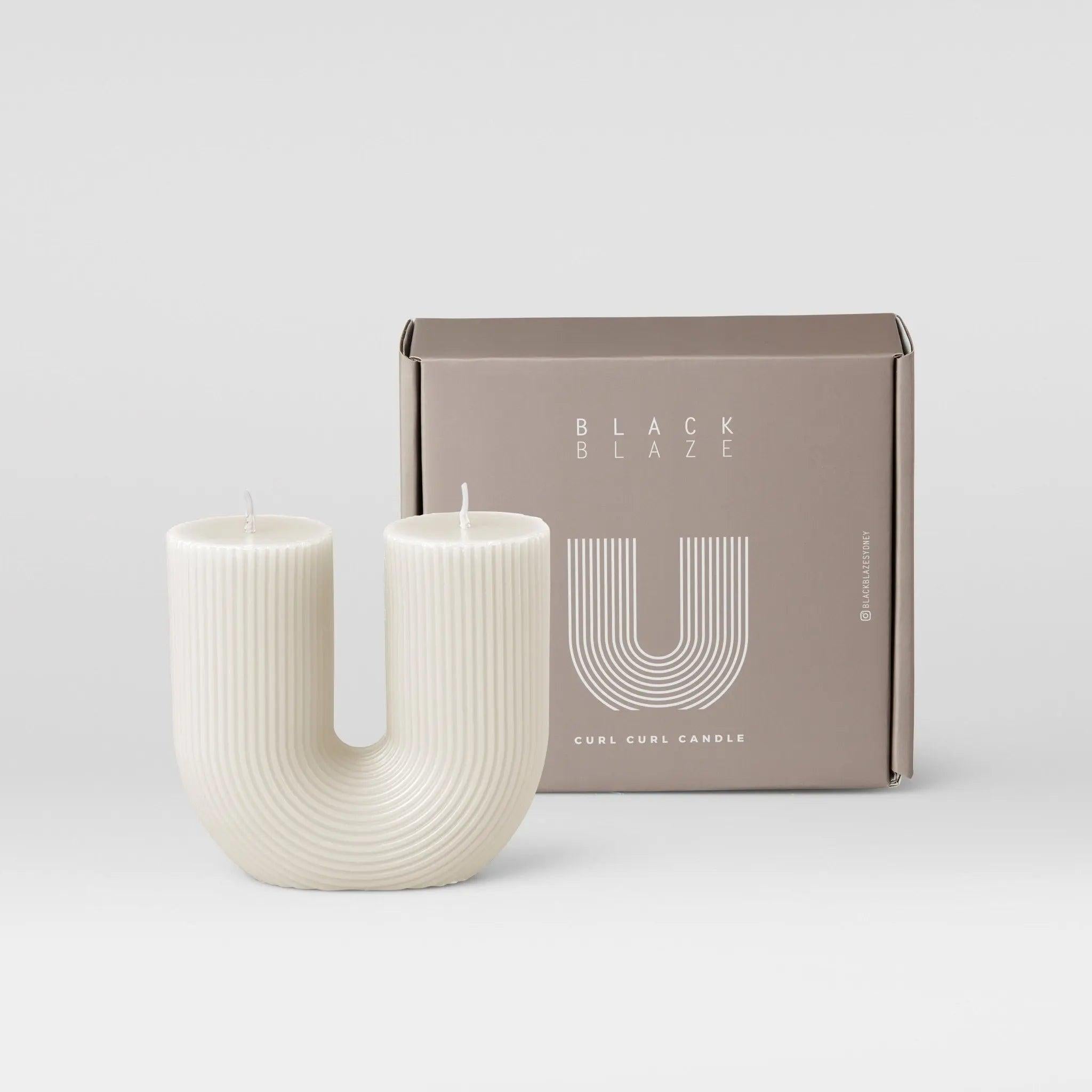 Curl Curl Candle - White - Pillar Candle - Black Blaze