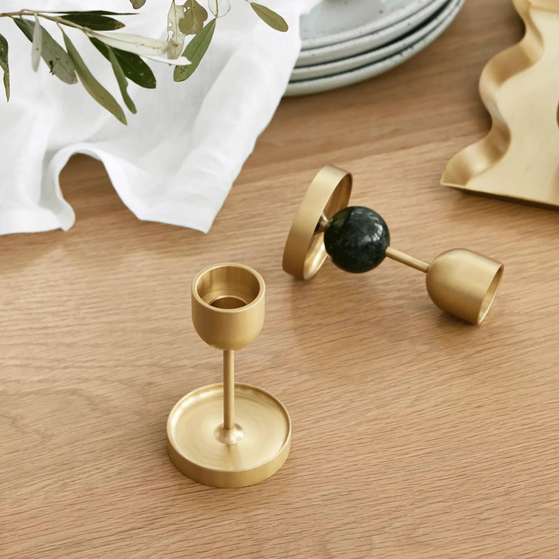 Fountain Brass Candle Holder - Medium - Pillar Candle - Black Blaze