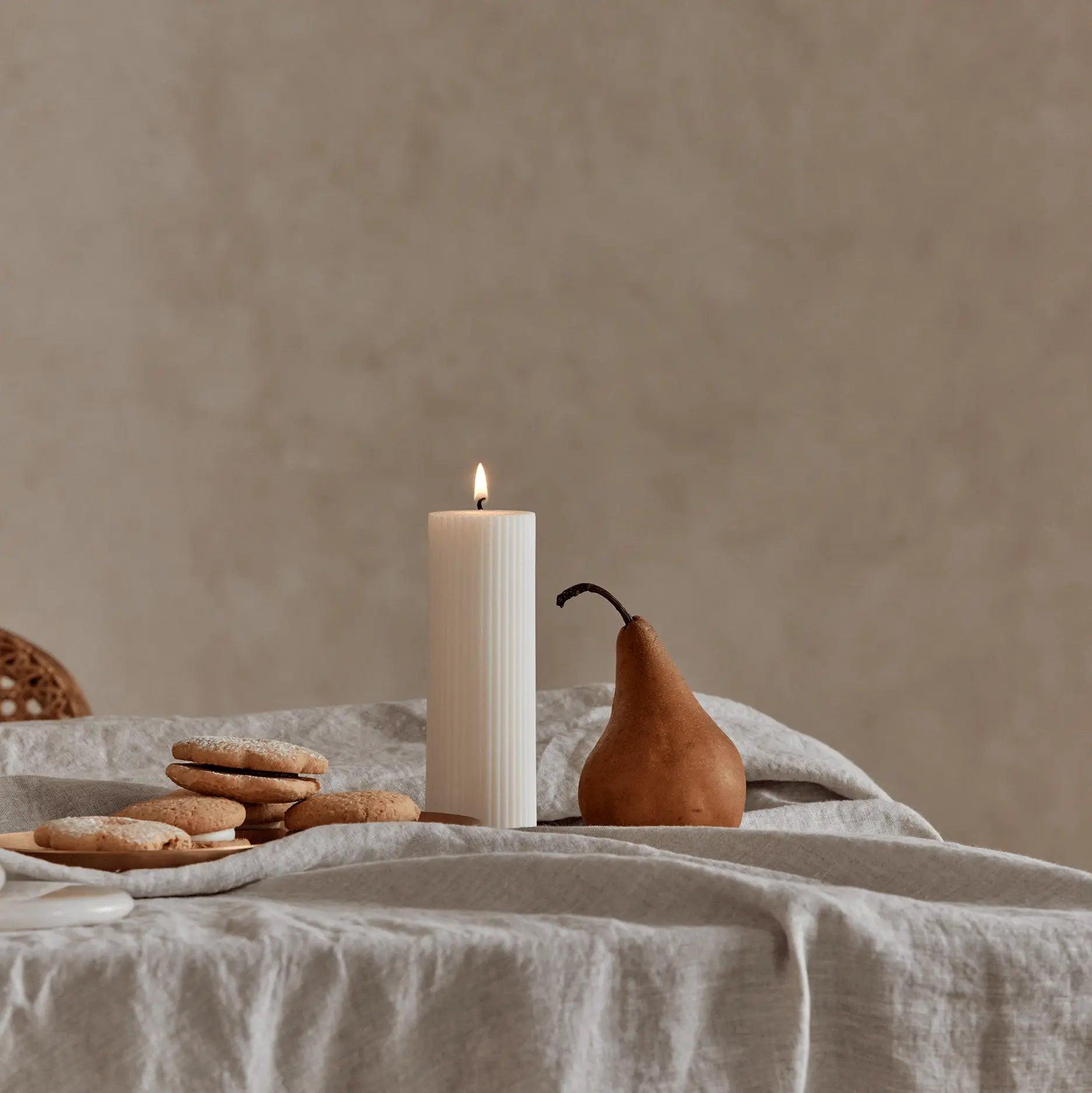 Wide Column Pillar Candle - Cream White - Pillar Candle - Black Blaze