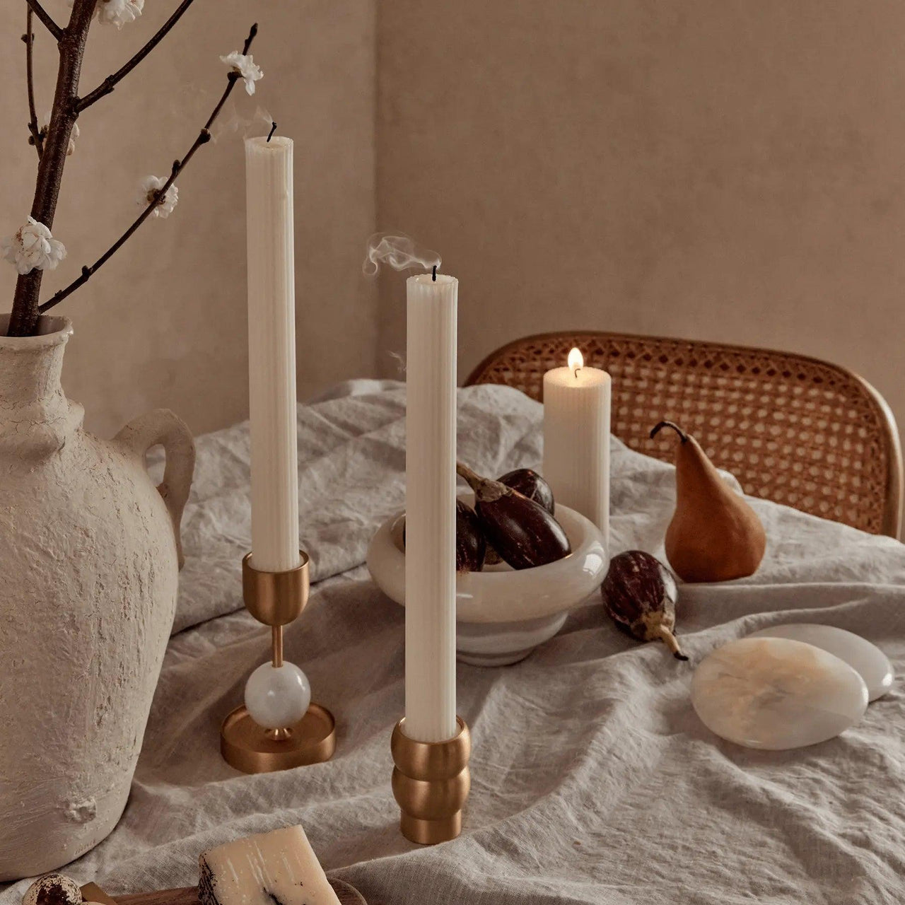 Column Pillar Candle Duo - Cream White