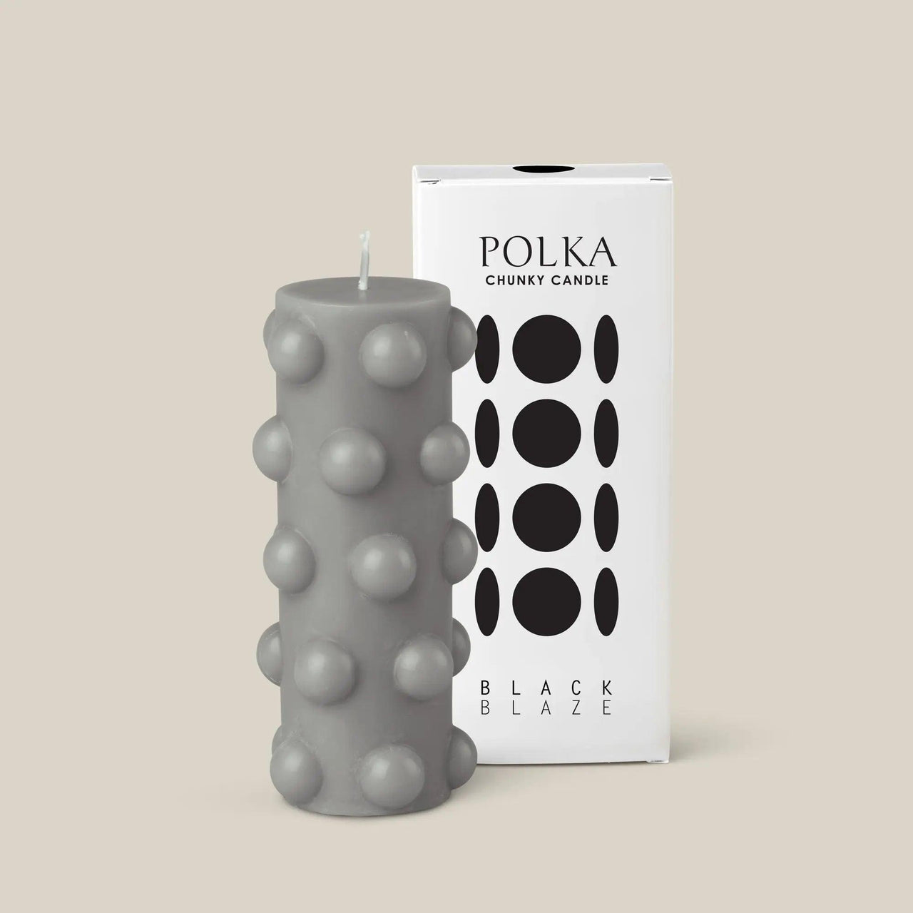 Polka Chunky Candle - Grey - BLACK BLAZE - Pillar Candle - BLACK BLAZE